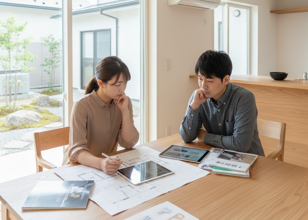 配管の設置に悩む夫婦